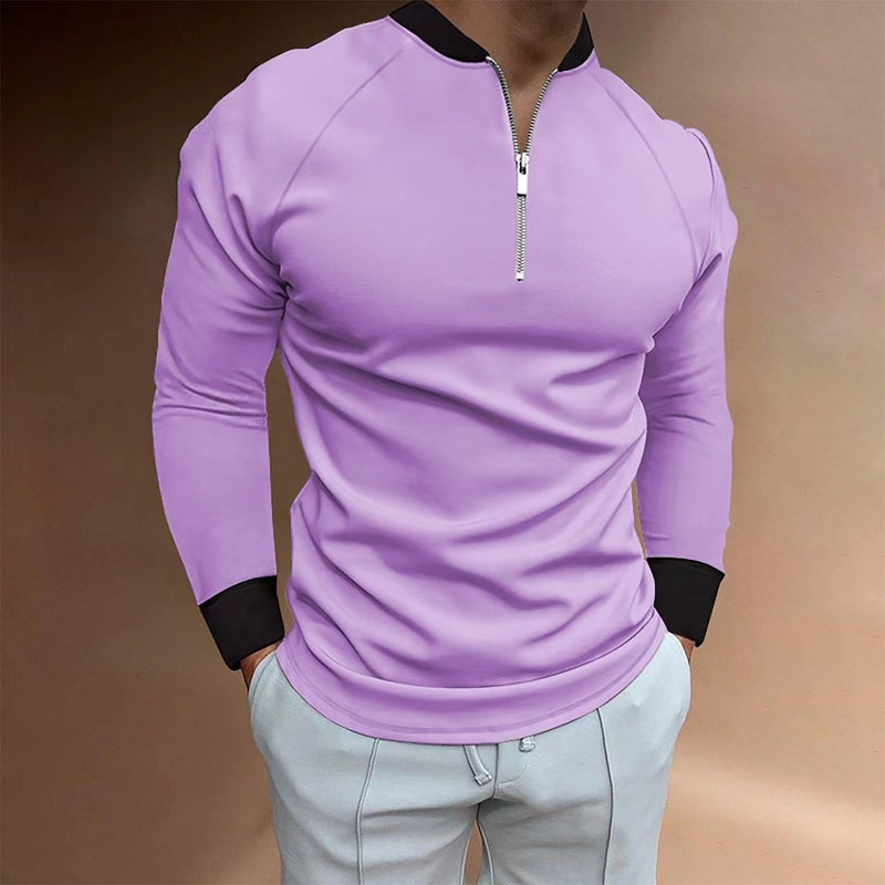 Men's Colorblock Long Sleeve Half-Zip Crew Neck T-Shirt 90425687X