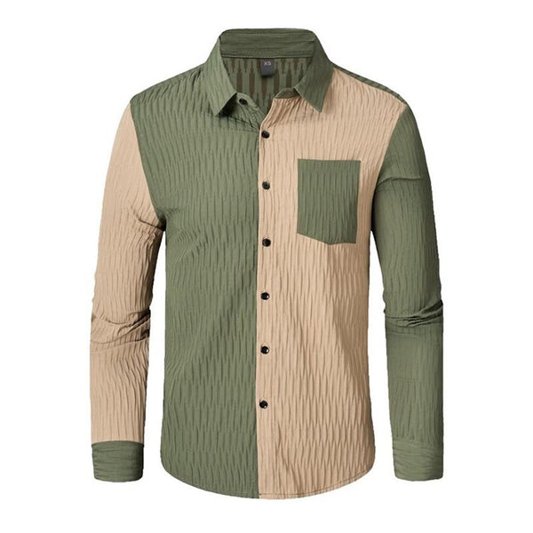 Men's Contrast Color Stitching Casual Long Sleeve Shirt 18083535X