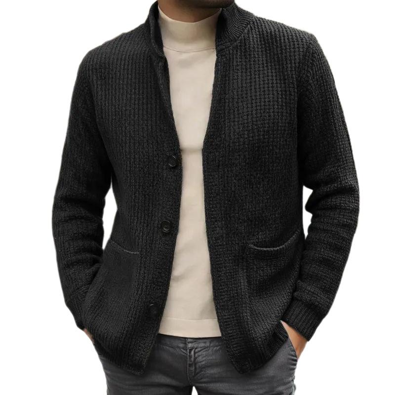 Men's Solid Color Stand Collar Knitted Cardigan 07366306X