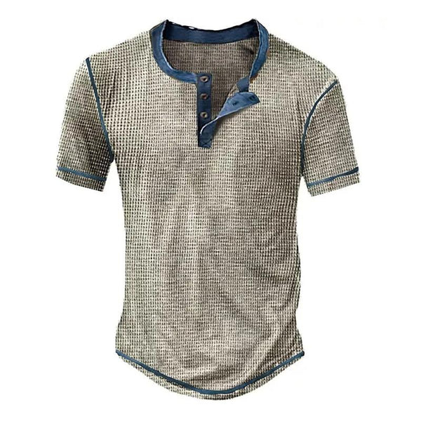 Men's Distressed Vintage Printed Henley Shirt 79727219X