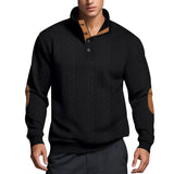 Men's Casual Jacquard Button Stand Collar Patchwork Long Sleeve Sweatshirt 73358660M