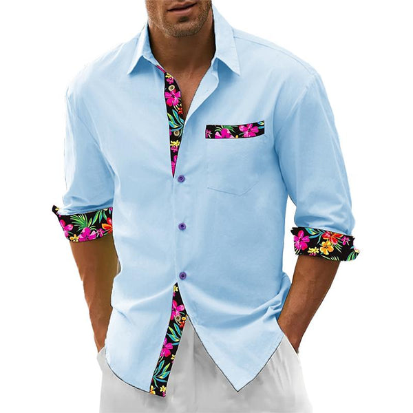 Men's Contrast Print Lapel Long Sleeve Shirt 58401760X