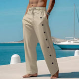 Men's Casual Contrast Button Drawstring Trousers 24446407Y