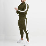 Men's Classic Casual Colorblock Slim Fit Stand Collar Zipper Sports Sweatshirt Loose Sweatpants Set 32460867K