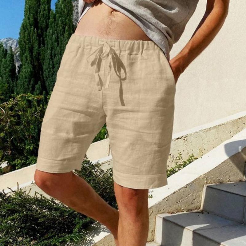 Men's Vintage Solid Linen Drawstring Shorts 53739890Y