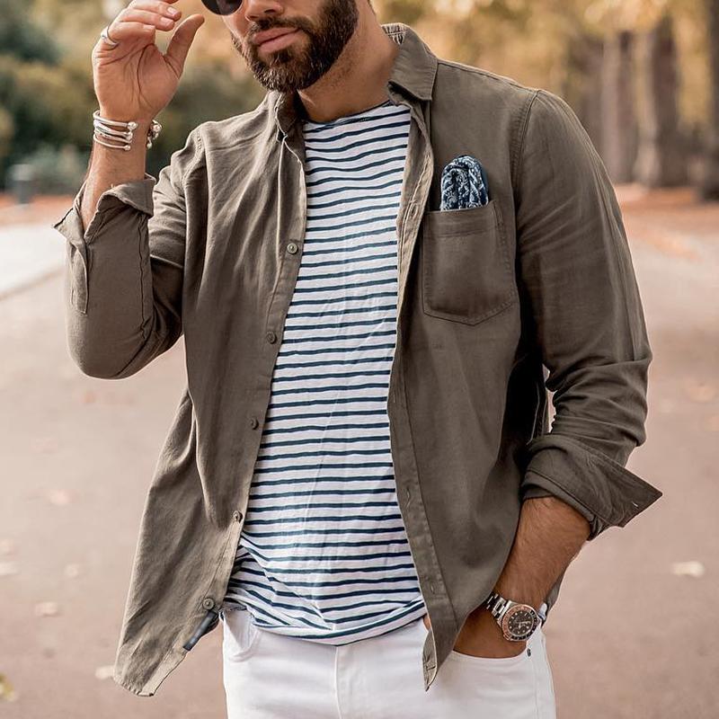 Men's Solid Color Lapel Cotton and Linen Jacket 94416501X