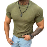 Men's Casual Solid Color Round Neck Knitted Short-Sleeved Sweater 41874878Y