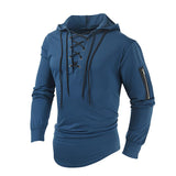 Men's Casual Solid Color Collared Zipper Pocket Long Sleeve Hoodie 23458794M