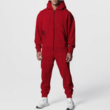 Men's Casual Solid Color Double Pocket Hooded Jacket and Sweatpants Set 18898047Y