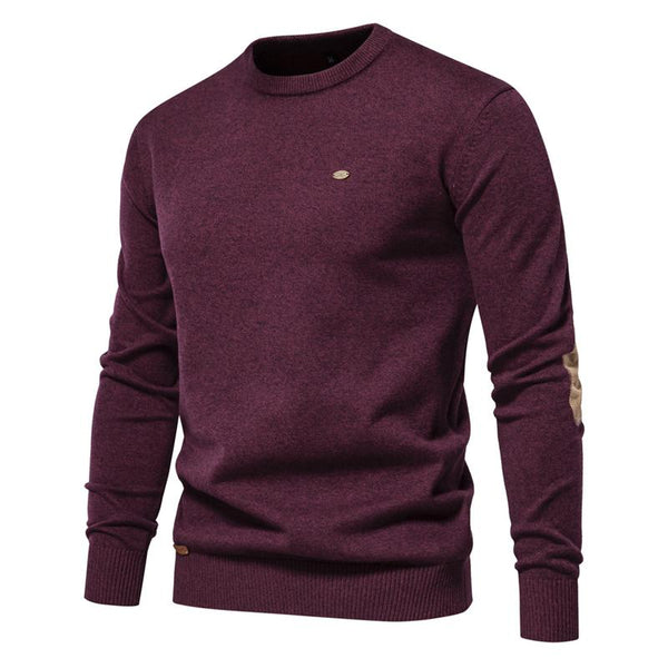 Men's Pullover Round Neck Suede Panel Knit Sweater 76407517X