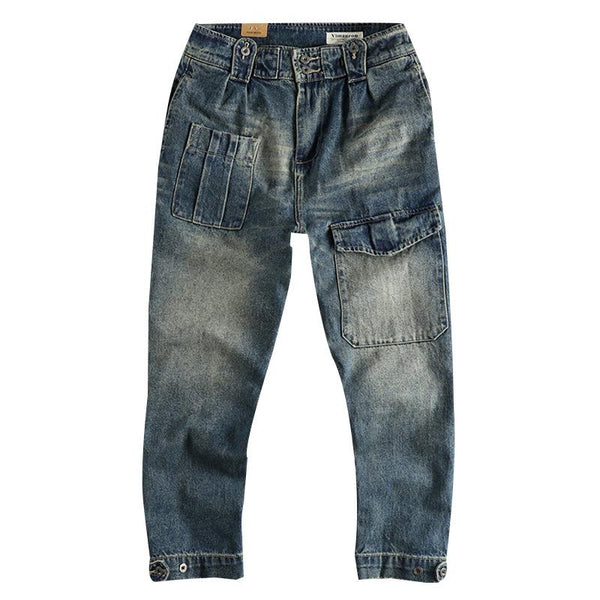 Men'S Vintage Washed Distressed Multi-Pocket Cargo Jeans 73826459Y