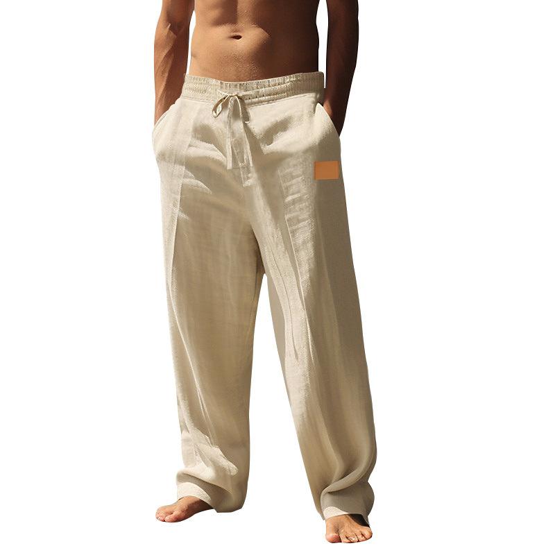 Men's Lace-up Beach Breathable Cotton and Linen Loose Pants 30111852X