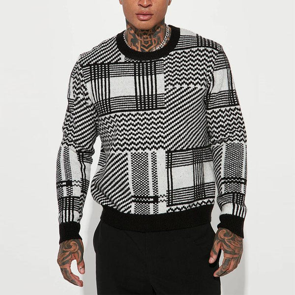 Men's Color Block Geometric Round Neck Loose Sweater 54240113Z