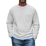 Men's Solid Color Chest Pocket Round Neck Long Sleeve T-Shirt 12455415Y