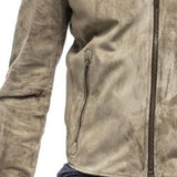 Men's Solid Suede Stand Collar Zip-Up Jacket 71209560X