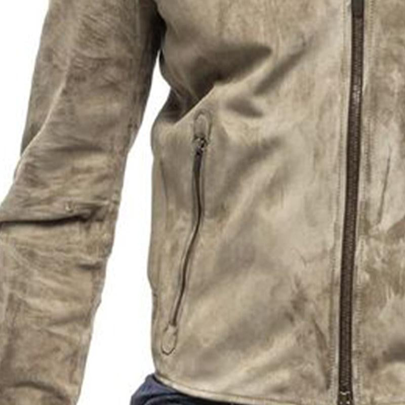 Men's Solid Suede Stand Collar Zip-Up Jacket 71209560X