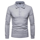 Men's Casual Solid Color Lapel Long Sleeve POLO Shirt 97460501Y