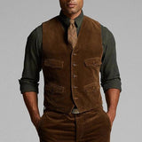 Men's Brown Corduroy Single Breasted Vest 25322272U