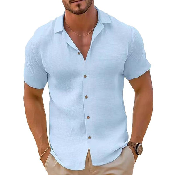 Men's Lapel Solid Color Short Sleeve Shirt 02592045Y
