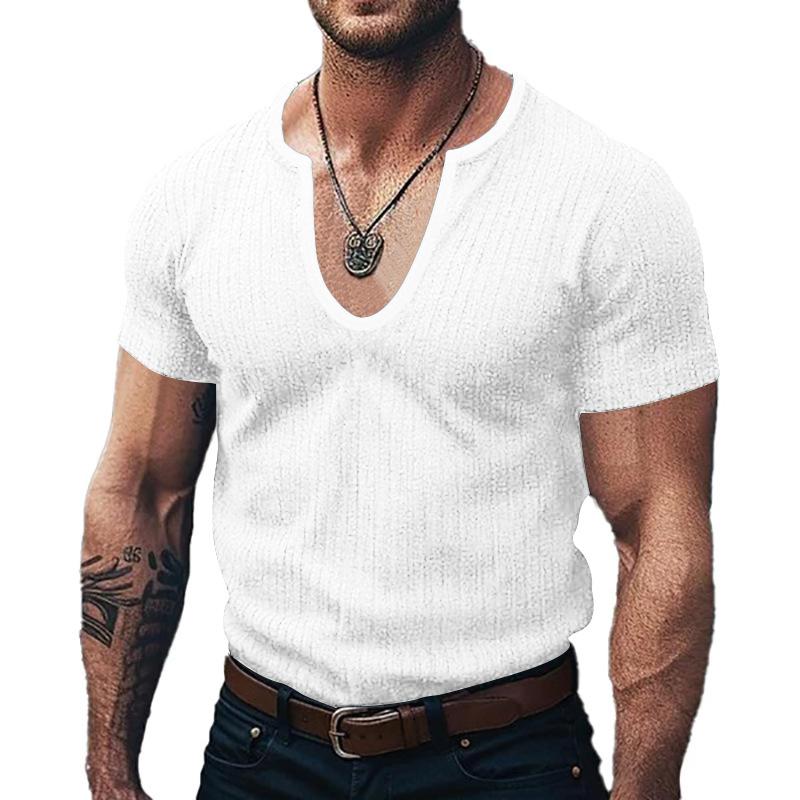 Men's Solid Slim V Neck Short Sleeve Knit T-shirt 62845940Z