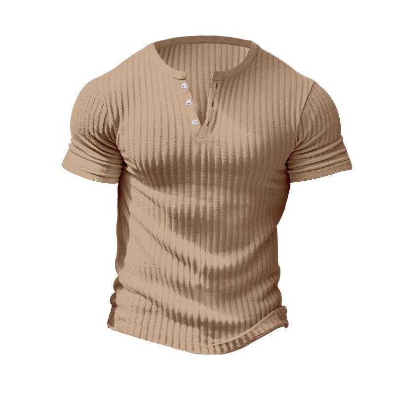 Camiseta Henley de manga corta de punto elástico informal para hombre 00095453X