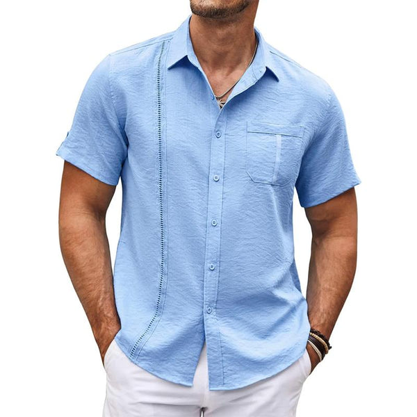 Men's Casual Patchwork Chest Pocket Short Sleeve Shirt 58486134Y
