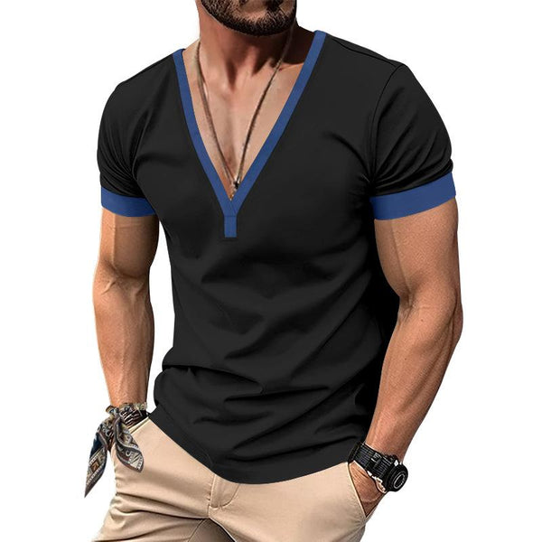 Men's Colorblock V Neck Short Sleeve Casual T-shirt 09058469Z