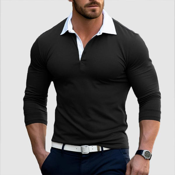 Men's Casual Colorblock Lapel Long Sleeve T-Shirt 63104922TO