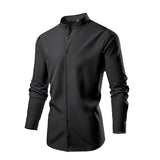 Men's Casual Solid Color Stand Collar Elastic Long Sleeve Shirt 85490907X