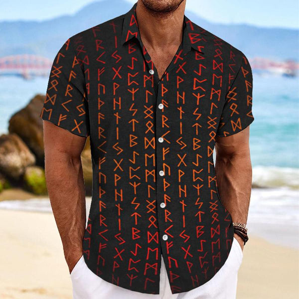 Men's Retro Totem Lapel Short Sleeve Shirt 06594617TO