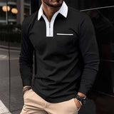Men's Color Block Pocket Long Sleeve POLO Shirt 99308629X