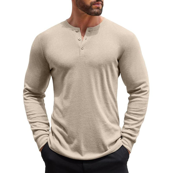 Men's Solid Color Henley Collar Casual Long Sleeve T-Shirt 08520324X