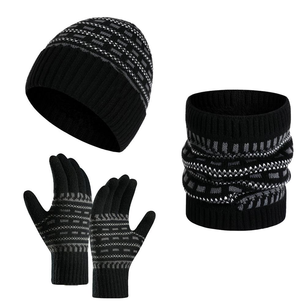 Dreiteiliges Set aus warmer Strickmütze, Schal und Handschuhen für Herren 65725898F