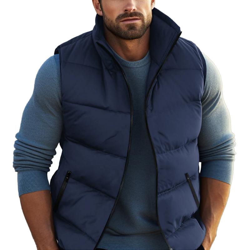 Men'S Casual Solid Color Warm Stand Collar Down Vest 37623466Y