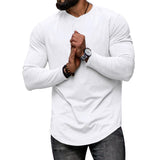 Men's Solid Color Round Neck Long Sleeve Irregular Hem Casual T-shirt 41110573Z