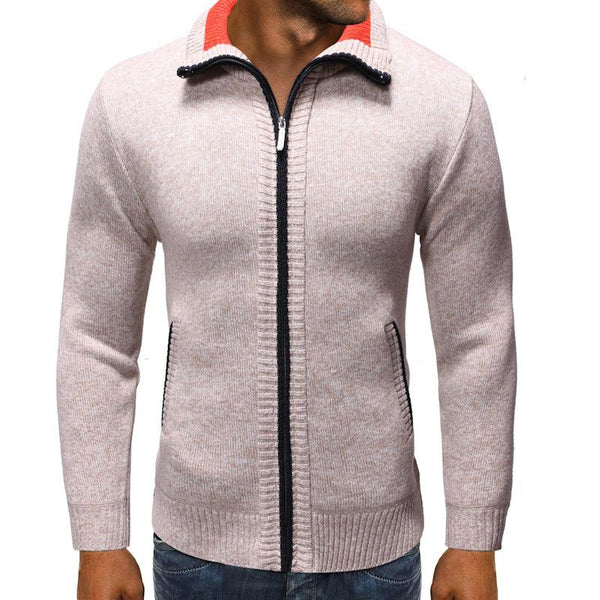 Men's Casual Stand Collar Plus Fleece Knitted Jacket 02536538X