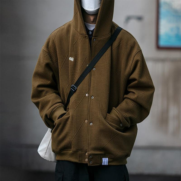 Men's Vintage Texture Solid Color Hooded Jacket 97664939X