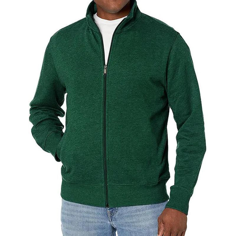 Men's Solid Zip-Up Stand Collar Sweatshirt Jacket 36406582Y