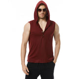 Men's Casual Solid Color V Neck Hooded Sleeveless Tank Top 03939558M