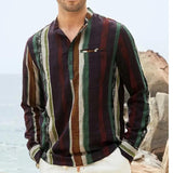 Men's Irregular Striped Long Sleeve Henley Shirt 15251439X