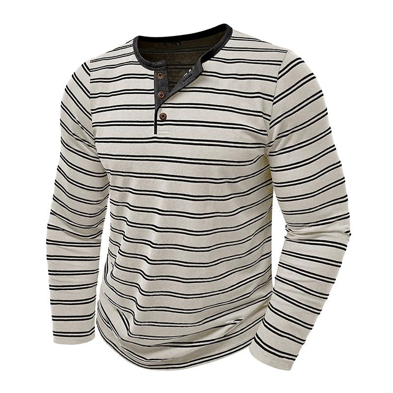 Men's Casual Striped Henley Slim Fit Long Sleeve T-Shirt 92287197M