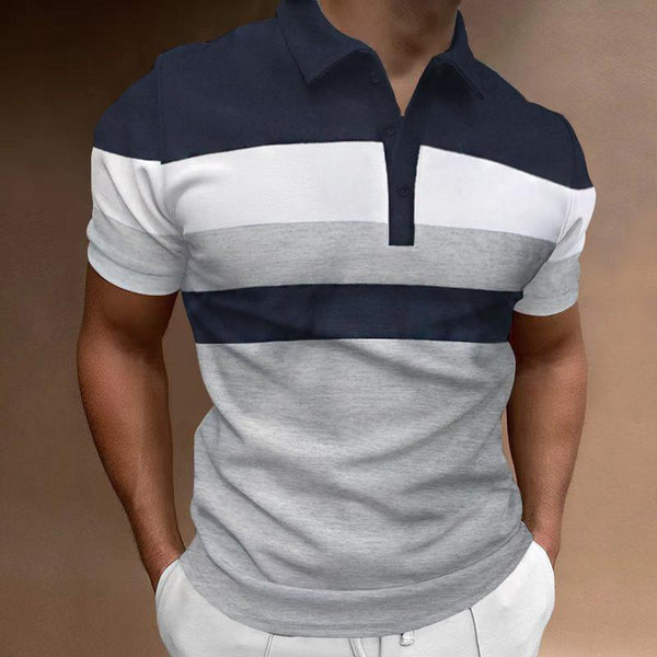 Men's Casual Striped Color Block Lapel Polo Shirt 84526962TO