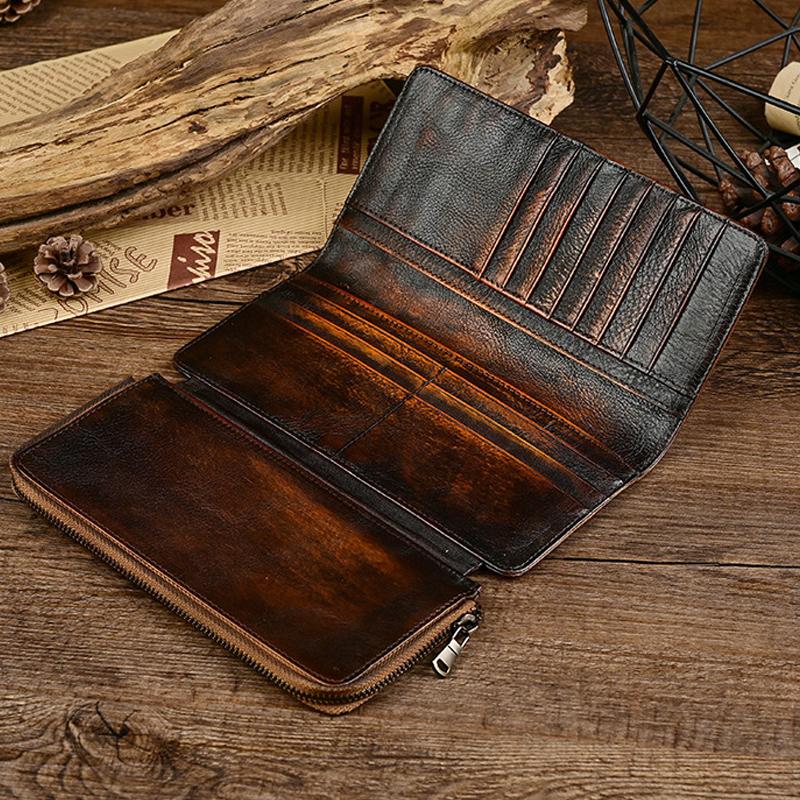 Men's Genuine Leather Vintage Distressed Multi-card Slot Long Wallet 92539196U