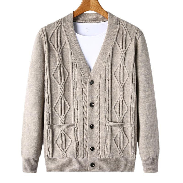 Men's Casual Solid Color V-Neck Single-Breasted Loose Knitted Cardigan 20976901M