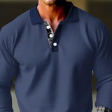 Men's Casual Contrast Lapel Long Sleeve POLO Shirt 26478435X