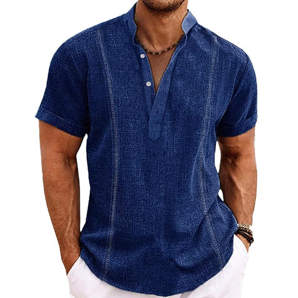 Men's Casual Solid Color Short Sleeve Shirt 61615638Y