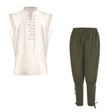 Men's Cotton Linen Casual Bandage Tank Top Trousers Set 35092051Y