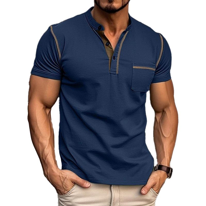 T-shirt casual da uomo a maniche corte con colletto Henley colorblock 53275107Y