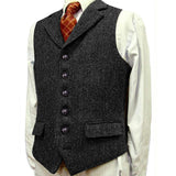 Men's Vintage Lapel Herringbone Single Breasted Suit Vest 96979880M
