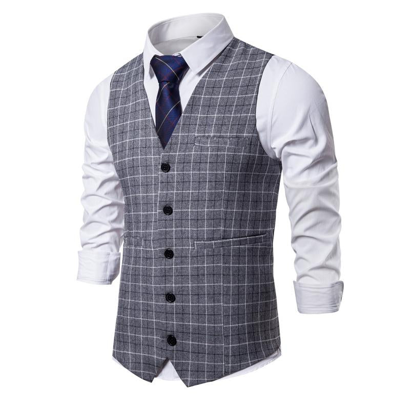 Men's Vintage Plaid V-Neck Single-Breasted Vest 08586607Y